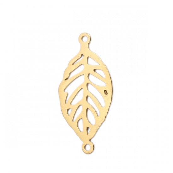 Imagen de 304 Acero Inoxidable Conectores Hoja Chapado en Oro Hueco 3cm x 1.4cm, 3 Unidades