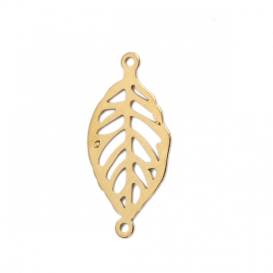 Imagen de 304 Acero Inoxidable Conectores Hoja Chapado en Oro Hueco 3cm x 1.4cm, 3 Unidades