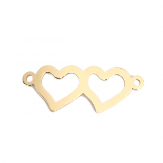 Picture of 304 Stainless Steel Connectors Heart Gold Plated Hollow 3.2cm x 1.2cm, 3 PCs