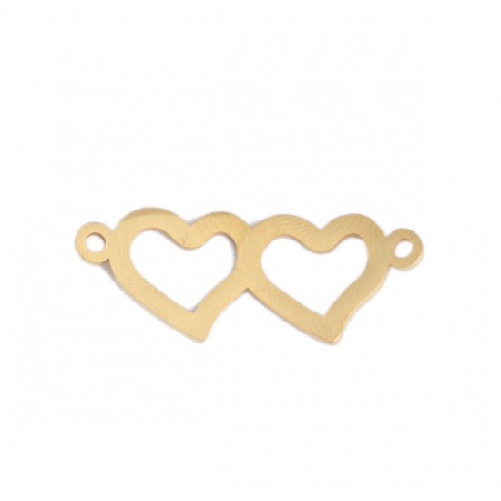 Picture of 304 Stainless Steel Connectors Heart Gold Plated Hollow 3.2cm x 1.2cm, 3 PCs