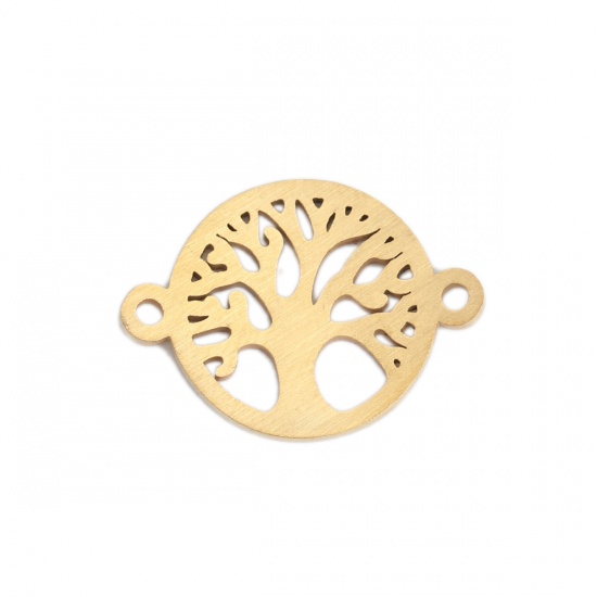Picture of 304 Stainless Steel Connectors Round Gold Plated Tree Hollow 22mm x 16mm, 3 PCs