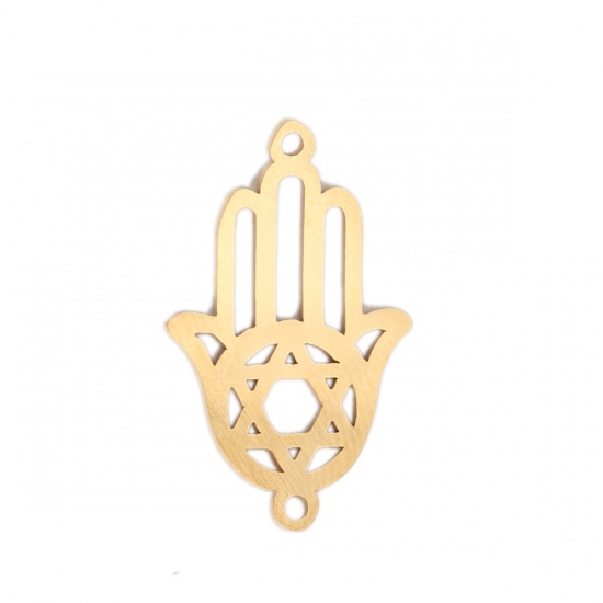 Bild von 304 Edelstahl Verbinder Hamsa Symbol Hand Vergoldet Hexagramm Davidstern Hohl 23mm x 14mm, 3 Stück