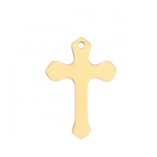 Picture of 304 Stainless Steel Charms Cross Gold Plated 25mm x 17mm, 3 PCs
