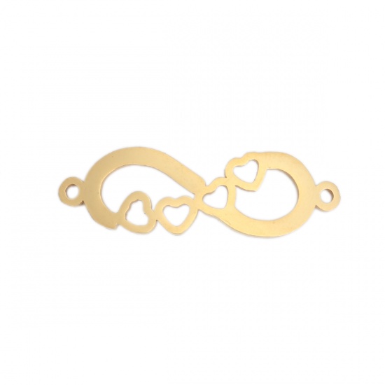 Picture of 304 Stainless Steel Connectors Infinity Symbol Gold Plated Heart Hollow 31mm x 9mm, 3 PCs