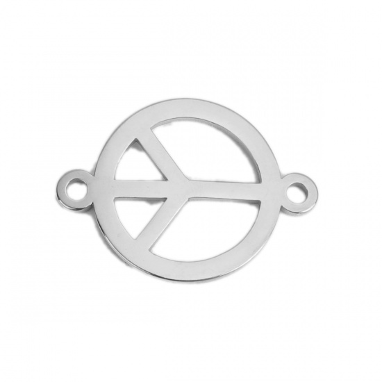 Picture of 304 Stainless Steel Connectors Round Silver Tone Peace Symbol 21mm x 15mm, 5 PCs