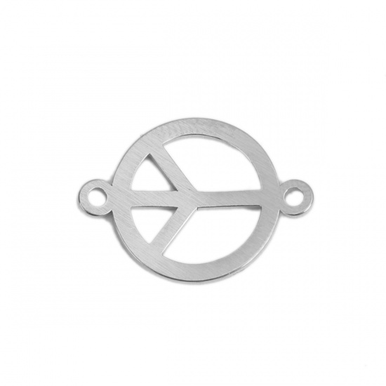 Picture of 304 Stainless Steel Connectors Round Silver Tone Peace Symbol 21mm x 15mm, 5 PCs