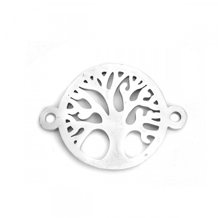304 Stainless Steel Connectors Round Silver Tone Tree Hollow 22mm x 16mm, 5 PCs