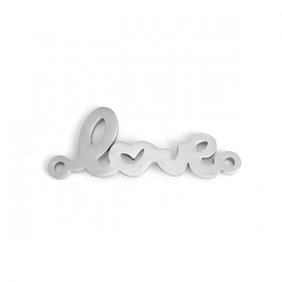 Picture of 304 Stainless Steel Connectors " Love " Silver Tone Hollow 3cm x 1.2cm, 5 PCs