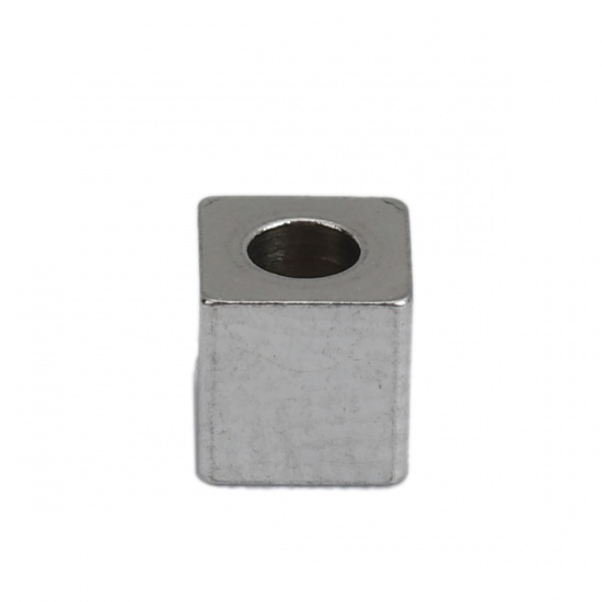 Immagine di 304 Acciaio Inossidabile Perline Quadrato Tono Argento 4mm x 4mm, Buco: Circa 1.8mm, 100 Pz