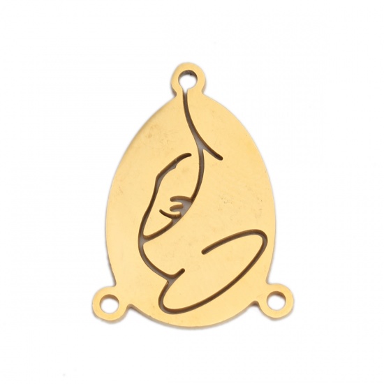 Imagen de 304 Acero Inoxidable Conectores Gota Chapado en Oro Hueco 20mm x 15mm, 3 Unidades