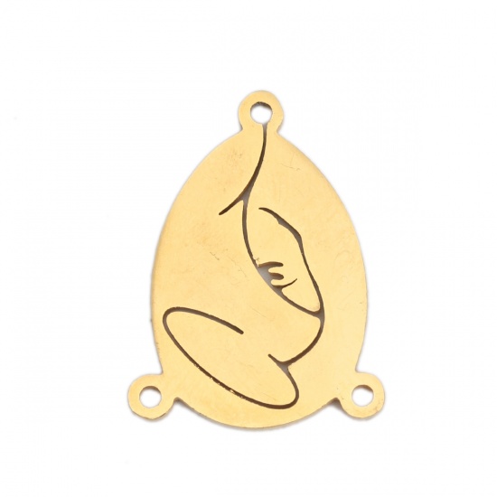 Imagen de 304 Acero Inoxidable Conectores Gota Chapado en Oro Hueco 20mm x 15mm, 3 Unidades