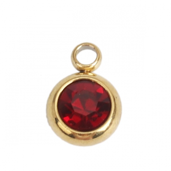 Picture of 304 Stainless Steel & Glass Charms Round Gold Plated Wine Red Faceted 8mm x 6mm, 10 PCs