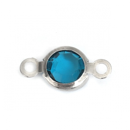 304ステンレス鋼+ガラス コネクター 円形 シルバートーン ターコイズ色 ファセット 12mm x 6mm、 10 の画像