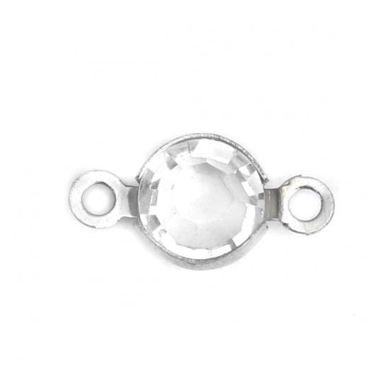 Image de Connecteurs en 304 Acier Inoxydable & Verre Rond Argent Mat Transparent A Facettes à Strass 12mm x 6mm, 10 Pcs