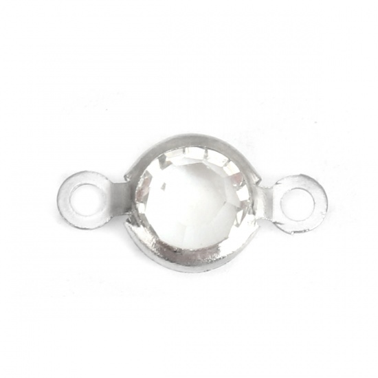 Image de Connecteurs en 304 Acier Inoxydable & Verre Rond Argent Mat Transparent A Facettes à Strass 12mm x 6mm, 10 Pcs