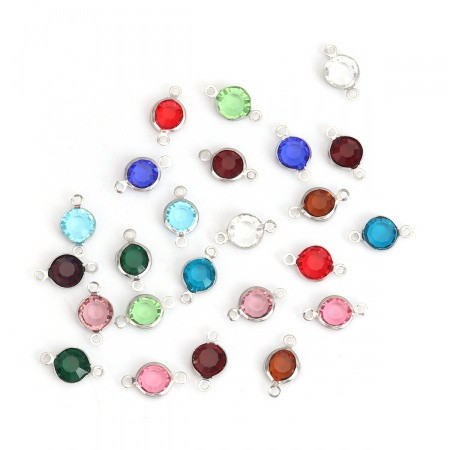 304 Edelstahl & Glas Verbinder Rund Silberfarbe Zufällig Mix Facettiert 15mm x 9mm, 10 Stück