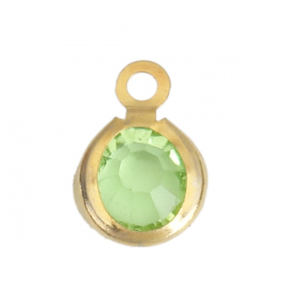 Picture of 304 Stainless Steel & Glass Charms Round Gold Plated Light Green Faceted 9mm x 7mm, 10 PCs