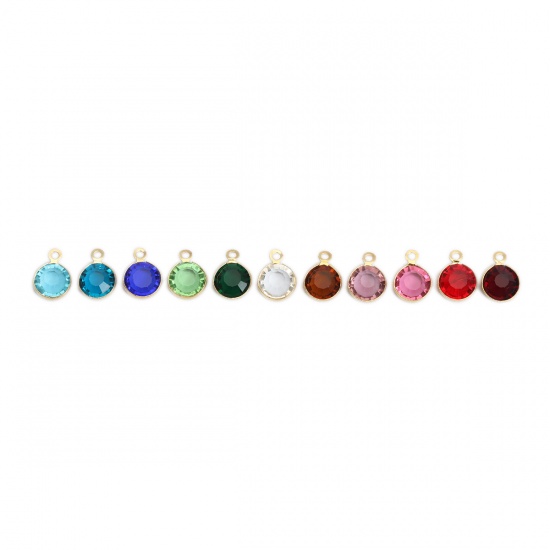 Picture of 304 Stainless Steel & Glass Charms Round Gold Plated At Random Mixed Faceted 12mm x 9mm, 10 PCs