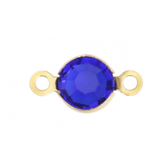 Picture of 304 Stainless Steel & Glass Connectors Round Gold Plated Royal Blue Faceted 12mm x 6mm, 10 PCs
