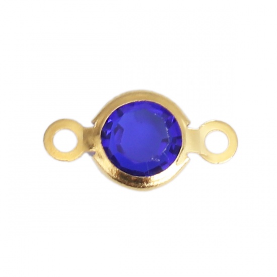 Picture of 304 Stainless Steel & Glass Connectors Round Gold Plated Royal Blue Faceted 12mm x 6mm, 10 PCs