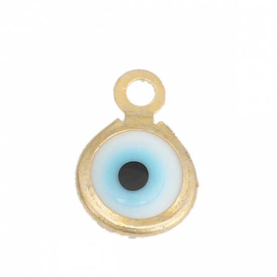 Picture of 304 Stainless Steel Charms Round Gold Plated White Evil Eye With Resin Cabochons 9mm x 7mm, 10 PCs
