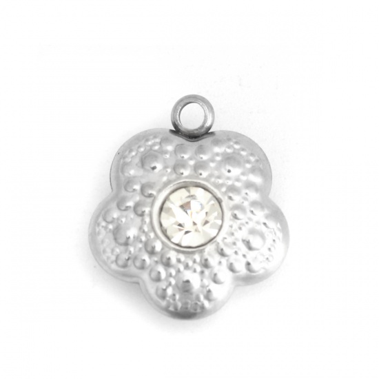 EDFORCE Stainless Steel Silver-Tone Floating Charms Flower Glass