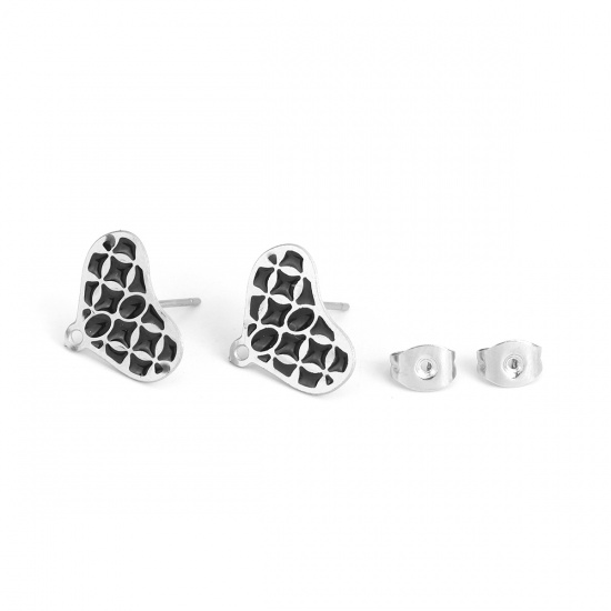 Immagine di 304 Acciaio Inossidabile Orecchini a Perno Cuore Tono Argento (Adatti W/ Loop 15mm x 12mm, Posta / Filo Dimensione: (20 misura), 6 Pz