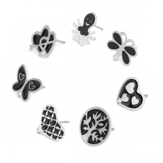 Immagine di 304 Acciaio Inossidabile Orecchini a Perno Cuore Tono Argento (Adatti W/ Loop 15mm x 12mm, Posta / Filo Dimensione: (20 misura), 6 Pz
