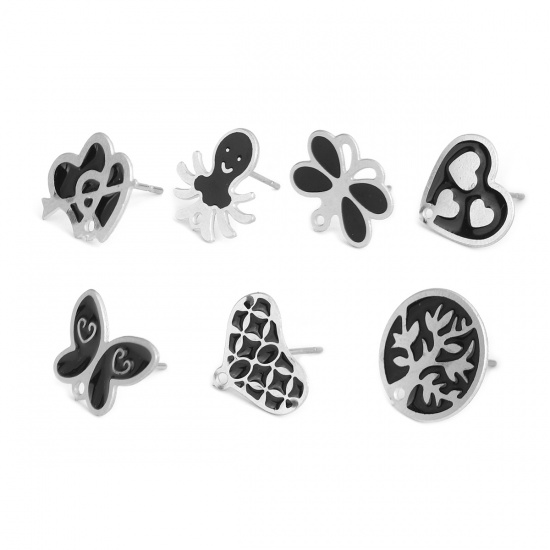 Immagine di 304 Acciaio Inossidabile Orecchini a Perno Cuore Tono Argento (Adatti W/ Loop 15mm x 12mm, Posta / Filo Dimensione: (20 misura), 6 Pz