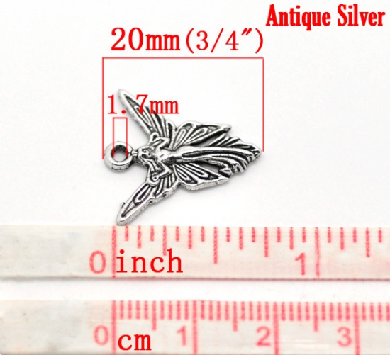 Picture of 50PCs Antique Silver Color Fairy Charms Pendants 19x20mm