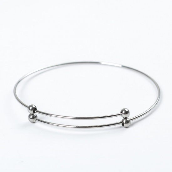 Picture of 304 Stainless Steel Bangles Bracelets Silver Tone Adjustable 23cm(9") long - 20cm(7 7/8") long long, 1 Piece
