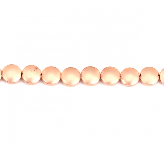 Изображение (Сорт B) Гематит ( Природный ) Бусины Плоские Круглые Золото-розовый штейн Примерно 8мм диаметр, Размер Поры 1мм, 40.5см - 40см длина, 1 Нитка (Примерно 50 шт/нитка)