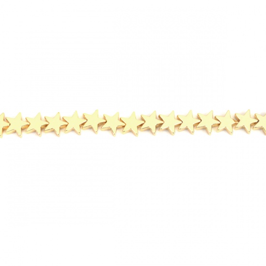 (グレードB) ヘマタイト ( 天然 ) ビーズ 五芒星 ライトゴールド 約 8mm x 8mm、 穴: 約 1mm、 41.5cm 長さ、 1 連 (約 63 粒/1連) の画像
