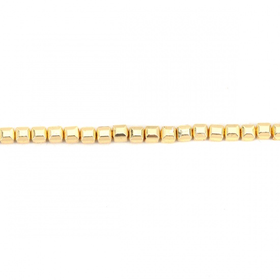 Image de (Classement B) Perles en Hématite （ Naturel ） Irrégulier Or Clair 4mm x 4mm, Trou: env. 1mm, 40.5cm long, 1 Enfilade (Env. 101 Pcs/Enfilade)