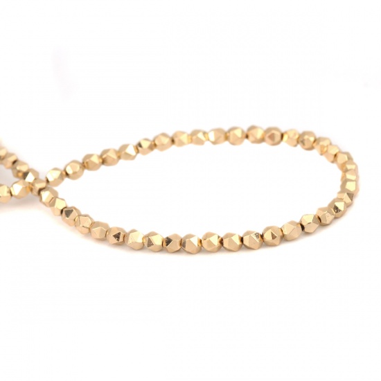 Picture of (Grade B) Hematite ( Natural ) Beads Polygon Champagne Gold About 3mm x 3mm, Hole: Approx 1mm, 40.5cm(16") - 40cm(15 6/8") long, 1 Strand (Approx 132 PCs/Strand)