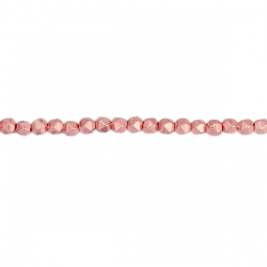 Picture of (Grade B) Hematite ( Natural ) Beads Polygon Rose Gold About 3mm x 3mm, Hole: Approx 1mm, 40.5cm(16") - 40cm(15 6/8") long, 1 Strand (Approx 132 PCs/Strand)