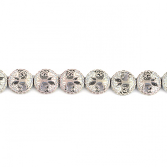 Bild von (Klasse B) Hämatit ( Natur ) Perlen Flachrund Bunt Bäume ca. 12mm D., Loch:ca. 1.2mm, 42cm - 41cm lang, 1 Strang (ca. 32 Stück/Strang)