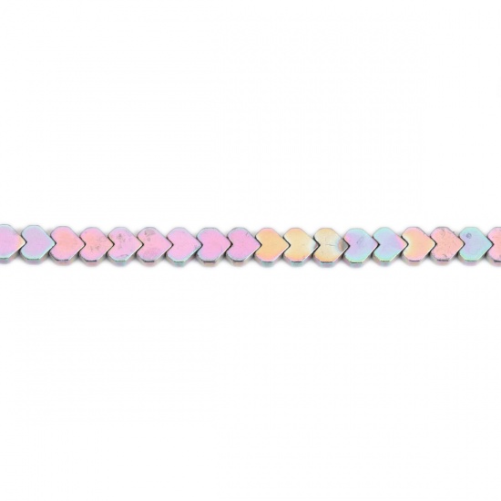 Picture of (Grade B) Hematite ( Natural ) Beads Heart Mauve AB Rainbow Color About 6mm x 6mm, Hole: Approx 1mm, 41cm(16 1/8") - 40.5cm(16") long, 1 Strand (Approx 83 PCs/Strand)
