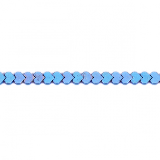 Picture of (Grade B) Hematite ( Natural ) Beads Heart Blue About 6mm x 6mm, Hole: Approx 1mm, 41cm(16 1/8") - 40.5cm(16") long, 1 Strand (Approx 83 PCs/Strand)