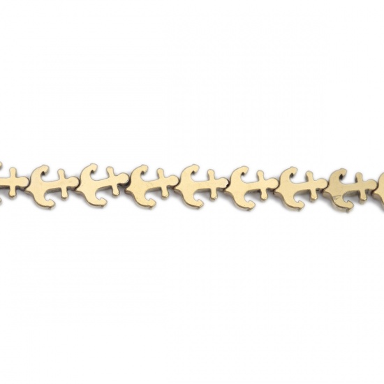 Picture of (Grade B) Hematite ( Natural ) Beads Anchor Golden About 13mm x 11mm, Hole: Approx 1mm, 40cm(15 6/8") - 39cm(15 3/8") long, 1 Strand (Approx 33 PCs/Strand)