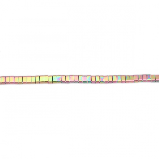Image de (Classement B) Deux Trous Perles en Hématite （ Naturel ） Rectangle Rose & Gris 5mm x 2mm, Trou: env. 1mm, 42cm - 41cm long, 1 Enfilade (Env. 185 Pcs/Enfilade)
