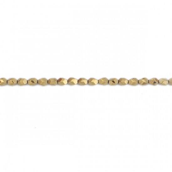 Picture of (Grade B) Hematite ( Natural ) Beads Oval Light Gold Faceted About 5mm x 4mm, Hole: Approx 1mm, 40.5cm(16") - 40cm(15 6/8") long, 1 Strand (Approx 81 PCs/Strand)