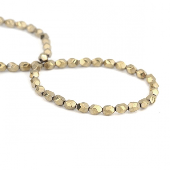 Picture of (Grade B) Hematite ( Natural ) Beads Oval Light Gold Faceted About 5mm x 4mm, Hole: Approx 1mm, 40.5cm(16") - 40cm(15 6/8") long, 1 Strand (Approx 81 PCs/Strand)