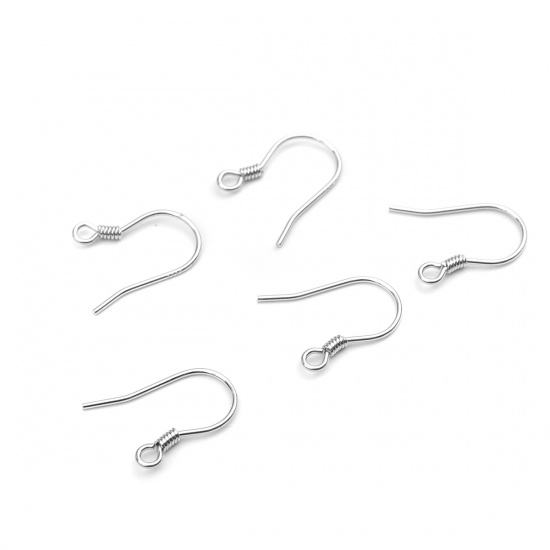 Picture of Sterling Silver Ear Wire Hooks Earring Findings Findings Platinum Plated W/ Loop 15mm x 15mm, Post/ Wire Size: (21 gauge), 1 Pair