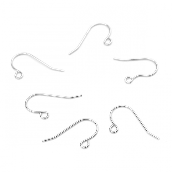 Picture of Sterling Silver Ear Wire Hooks Earring Findings Platinum Plated W/ Loop 21mm x 13mm, Post/ Wire Size: (21 gauge), 2 PCs