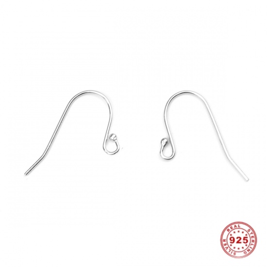 Picture of Sterling Silver Ear Wire Hooks Earring Findings Platinum Plated W/ Loop 21mm x 13mm, Post/ Wire Size: (22 gauge), 2 PCs