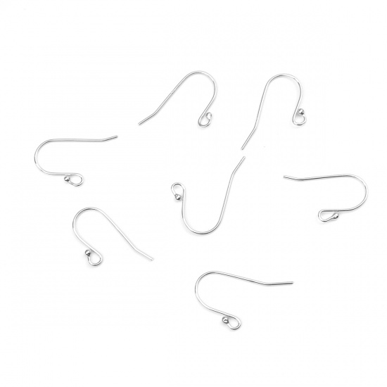 Picture of Sterling Silver Ear Wire Hooks Earring Findings Platinum Plated W/ Loop 21mm x 13mm, Post/ Wire Size: (22 gauge), 2 PCs