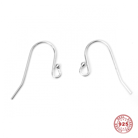Picture of Sterling Silver Ear Wire Hooks Earring Findings Platinum Plated W/ Loop 19mm x 14mm, Post/ Wire Size: (21 gauge), 2 PCs