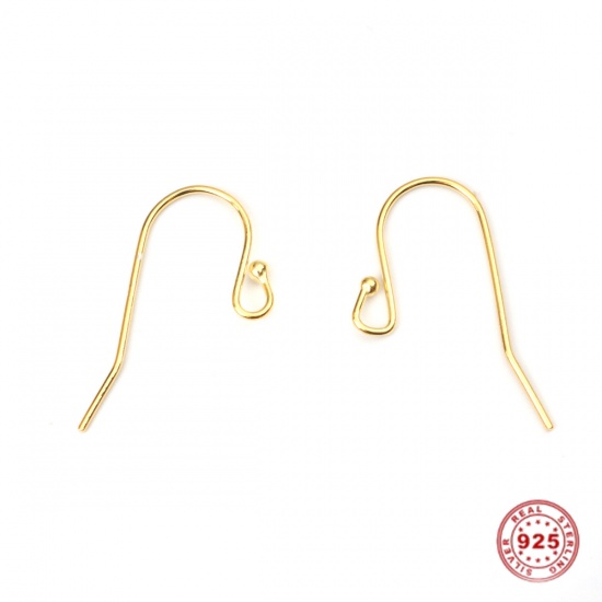 Picture of Sterling Silver Ear Wire Hooks Earring Findings Gold Plated W/ Loop 19mm x 14mm, Post/ Wire Size: (21 gauge), 2 PCs