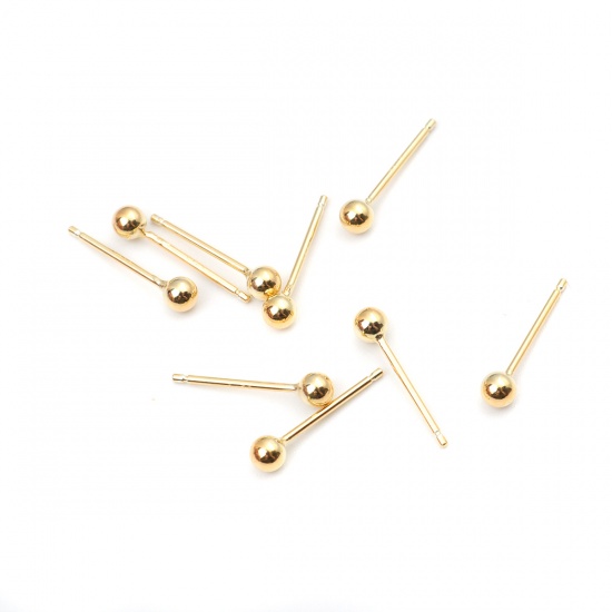 Picture of Sterling Silver Ear Post Stud Earrings Findings Round Gold Plated 14mm x 3mm, Post/ Wire Size: (21 gauge), 1 Pair